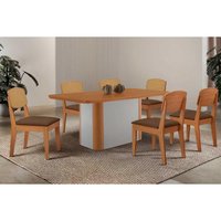 Sala Jantar Mesa Pietá Tampo Curvo 180cm+6 Cadeiras Havana Naturale/Off White - Suede Marrom - Rufato