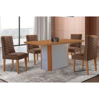 Sala Jantar Mesa Pietá Tampo Curvo 120cm+4 Cadeiras Dafne Madeira Naturale/Off White - Capuccino/Suede Marrom - Rufato