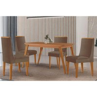 Sala Jantar Mesa Havana Tampo Curvo 120cm+4 Cadeiras Dakota Madeira Naturale - Capuccino/Suede Capuccino - Rufato