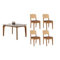 Sala Jantar Mesa Londrina Tampo c/ Vidro Curvo 120cm+4 Cadeiras Havana Naturale/Off White - Corano Capuccino - Rufato