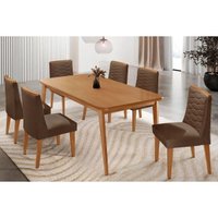 Sala Jantar Mesa Havana Tampo Curvo 180cm+6 Cadeiras Maldivas Madeira Naturale - Capuccino/Suede Marrom - Rufato
