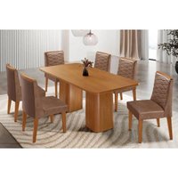 Sala Jantar Mesa Maldivas Tampo Curvo 180cm+6 Cadeiras Maldivas Madeira Naturale - Capuccino/Corano Capuccino - Rufato