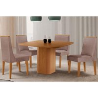 Sala Jantar Mesa Maldivas Tampo Curvo 90cm+4 Cadeiras Dakota Madeira Naturale - Capuccino/Linho Capuccino - Rufato