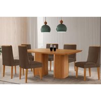Sala Jantar Mesa Maldivas Tampo Curvo 180cm+6 Cadeiras Dakota Madeira Naturale - Capuccino/Suede Marrom - Rufato