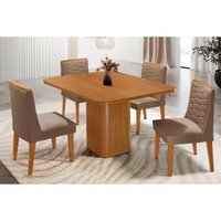 Sala Jantar Mesa Maldivas Tampo Curvo 90cm+4 Cadeiras Maldivas Madeira Naturale - Capuccino/Suede Capuccino - Rufato