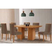 Sala Jantar Mesa Maldivas Tampo Curvo 180cm+6 Cadeiras Dakota Madeira Naturale - Capuccino/Suede Capuccino - Rufato
