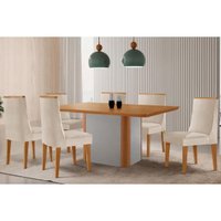 Sala Jantar Mesa Pietá Tampo Curvo 180cm+6 Cadeiras Dakota Madeira Naturale/Off White - Capuccino/Suede Creme - Rufato