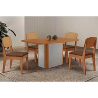 Sala Jantar Mesa Pietá Tampo Curvo 120cm+4 Cadeiras Havana Naturale/Off White - Suede Marrom - Rufato