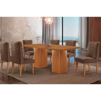 Sala Jantar Mesa Maldivas Tampo Curvo 180cm+6 Cadeiras Dafne Madeira Naturale - Capuccino/Suede Marrom - Rufato