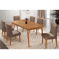 Sala Jantar Mesa Havana Tampo Curvo 180cm+6 Cadeiras Maldivas Madeira Naturale - Capuccino/Suede Capuccino - Rufato