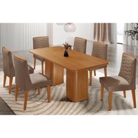Sala Jantar Mesa Maldivas Tampo Curvo 180cm+6 Cadeiras Maldivas Madeira Naturale - Capuccino/Suede Capuccino - Rufato