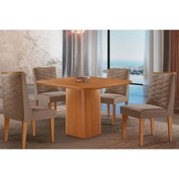 Sala Jantar Mesa Maldivas Tampo Curvo 90cm+4 Cadeiras Dafne Madeira Naturale - Capuccino/Suede Capuccino - Rufato