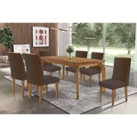 Sala Jantar Mesa Londrina Tampo Curvo 180cm+6 Cadeiras Dakota Madeira Naturale - Capuccino/Suede Marrom - Rufato
