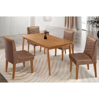 Sala Jantar Mesa Havana Tampo Curvo 120cm+4 Cadeiras Maldivas Madeira Naturale - Capuccino/Corano Capuccino - Rufato