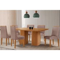 Sala Jantar Mesa Maldivas Tampo Curvo 180cm+6 Cadeiras Dakota Madeira Naturale - Capuccino/Linho Capuccino - Rufato