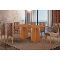 Sala Jantar Mesa Maldivas Tampo Curvo 180cm+6 Cadeiras Dafne Madeira Naturale - Capuccino/Corano Capuccino - Rufato