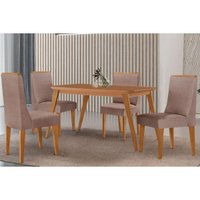 Sala Jantar Mesa Havana Tampo Curvo 120cm+4 Cadeiras Dakota Madeira Naturale - Capuccino/Linho Capuccino - Rufato
