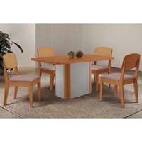 Sala Jantar Mesa Pietá Tampo Curvo 120cm+4 Cadeiras Havana Naturale/Off White - Linho Capuccino - Rufato