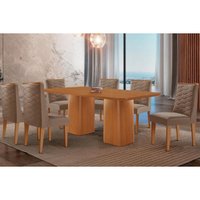 Sala Jantar Mesa Maldivas Tampo Curvo 180cm+6 Cadeiras Dafne Madeira Naturale - Capuccino/Suede Capuccino - Rufato