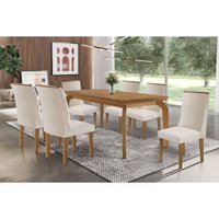 Sala Jantar Mesa Londrina Tampo Curvo 180cm+6 Cadeiras Dakota Madeira Naturale - Capuccino/Suede Creme - Rufato