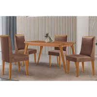 Sala Jantar Mesa Havana Tampo Curvo 120cm+4 Cadeiras Dakota Madeira Naturale - Capuccino/Corano Capuccino - Rufato
