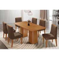 Sala Jantar Mesa Maldivas Tampo Curvo 180cm+6 Cadeiras Maldivas Madeira Naturale - Capuccino/Suede Marrom - Rufato