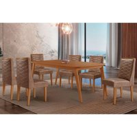 Sala Jantar Mesa Havana Tampo Curvo 180cm+6 Cadeiras Dafne Madeira Naturale - Capuccino/Corano Capuccino - Rufato