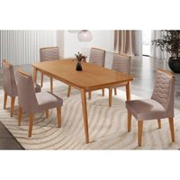 Sala Jantar Mesa Havana Tampo Curvo 180cm+6 Cadeiras Maldivas Madeira Naturale - Capuccino/Linho Capuccino - Rufato