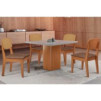 Sala Jantar Mesa Maldivas Tampo c/ Vidro Curvo 90cm+4 Cadeiras Havana Naturale/Off White - Corano Capuccino - Rufato