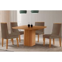 Sala Jantar Mesa Maldivas Tampo Curvo 90cm+4 Cadeiras Dakota Madeira Naturale - Capuccino/Suede Capuccino - Rufato