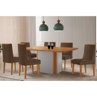 Sala Jantar Mesa Pietá Tampo Curvo 180cm+6 Cadeiras Dakota Madeira Naturale/Off White - Capuccino/Suede Marrom - Rufato