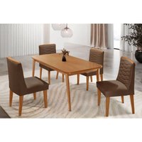 Sala Jantar Mesa Havana Tampo Curvo 120cm+4 Cadeiras Maldivas Madeira Naturale - Capuccino/Suede Marrom - Rufato