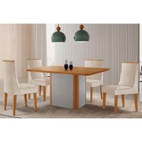 Sala Jantar Mesa Pietá Tampo Curvo 120cm+4 Cadeiras Dakota Madeira Naturale/Off White - Capuccino/Suede Creme - Rufato