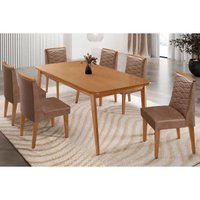 Sala Jantar Mesa Havana Tampo Curvo 180cm+6 Cadeiras Maldivas Madeira Naturale - Capuccino/Corano Capuccino - Rufato