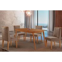 Sala Jantar Mesa Havana Tampo Curvo 120cm+4 Cadeiras Dafne Madeira Naturale - Capuccino/Suede Capuccino - Rufato