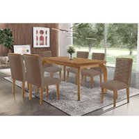 Sala Jantar Mesa Londrina Tampo Curvo 180cm+6 Cadeiras Maldivas Madeira Naturale - Capuccino/Corano Capuccino - Rufato