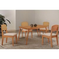 Sala Jantar Mesa Havana Tampo Curvo 120cm+4 Cadeiras Havana Naturale - Suede Creme - Rufato