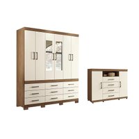 Guarda Roupa 2 Peças (1GuardaRoupa+1Cômoda) QC420 Jatoba/Areia - Santos Andirá