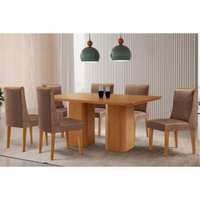 Sala Jantar Mesa Maldivas Tampo Curvo 180cm+6 Cadeiras Dakota Madeira Naturale - Capuccino/Corano Capuccino - Rufato