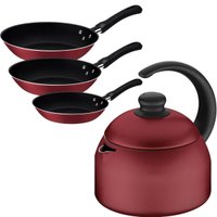 Jogo Tramontina 3 Frigideiras e Chaleira 1,9L Antiaderentes Starflon Max Vermelho