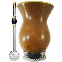 Kit Bomba de Chimarrão Inox Mil Furos 25cm Cuia Porongo Base Metal