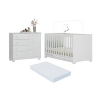 Berço Americano 3 em 1 com Colchão Incluso e Cômoda 1 Porta 4 Gavetas Allegra Multimóveis MP4696