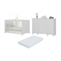 Berço Americano 3 em 1 com Colchão Incluso e Cômoda 2 Portas 4 Gavetas Dengo Multimóveis MP4706