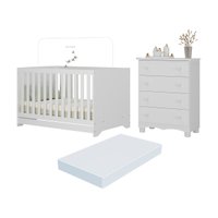 Berço Americano 3 em 1 com Colchão Incluso e Cômoda 4 Gavetas Dengo Multimóveis MP4702 Branco