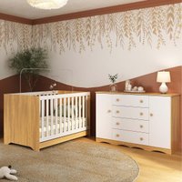 Berço Americano 3 em 1 com Colchão Incluso e Cômoda 2 Portas 4 Gavetas Realeza Multimóveis MP4705