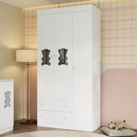 Guarda-roupa Infantil 92cm com Vidro 3 Portas e 2 Gavetas Teddy Multimóveis MP4487