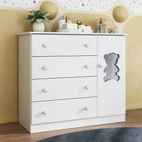 Cômoda Infantil 95cm 1 Porta com Vidro e 4 Gavetas Teddy Multimóveis MP4489 Branco