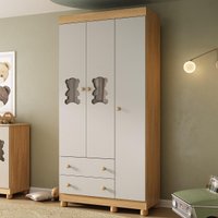 Guarda-roupa Infantil 92cm com Vidro 3 Portas e 2 Gavetas Fofura Multimóveis MP4482
