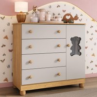 Cômoda Infantil 95cm 1 Porta com Vidro e 4 Gavetas Fofura Multimóveis MP4484