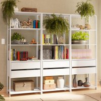 Estante Armário Multiuso para Livros 6 Gavetas 12 Prateleiras 210 cm Branco Valencia Madesa XA